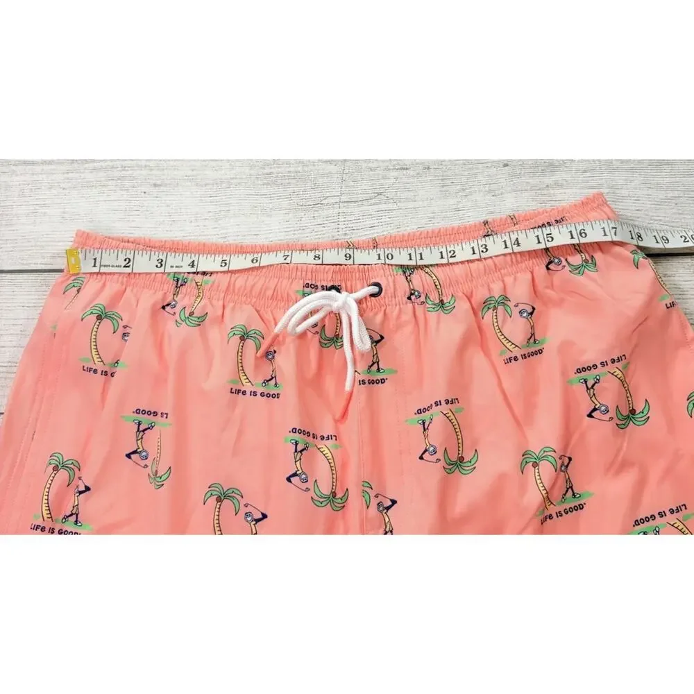 Life is Good Mens Jake Golf Palm Trees Board Shorts Swim Trunks Pink Size XL